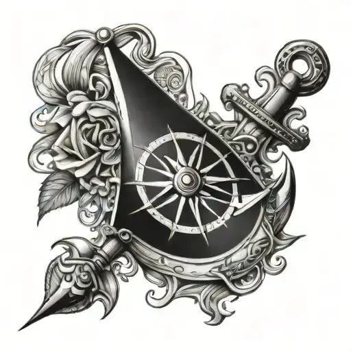 sail, compass, anchor tattoo design idea