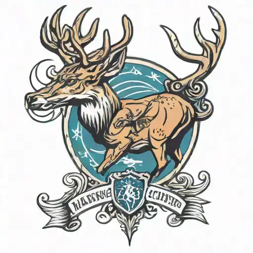 Marine corps logo with a deer and a fisherman tattoo design idea
