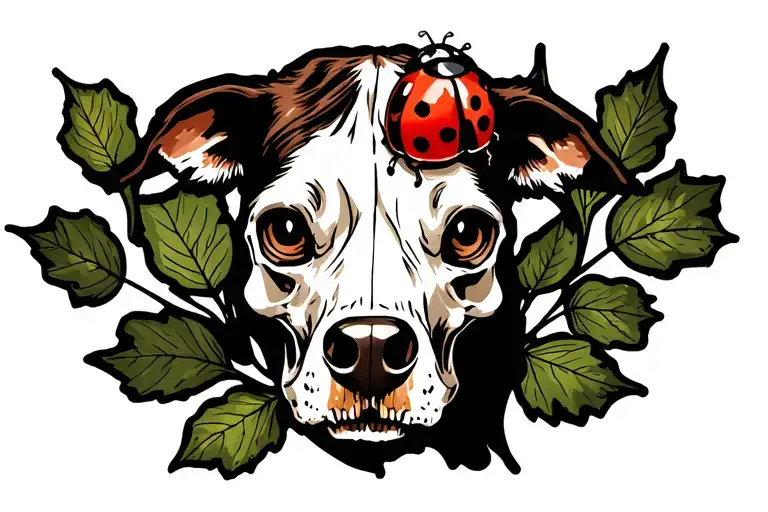 fall leaves, boxer dog paw print, cow skull with a lady bug tattoo design idea