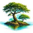 acacia tree in the shade with the congo river flowing at the bottom.  tattoo design idea