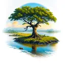 acacia tree in the shade with the congo river flowing at the bottom.  tattoo design idea