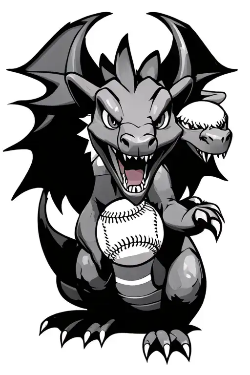 long neck dinosaur charizard a baseball and a wolf tattoo design idea