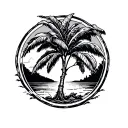 thin line banana tree inside circle frame tattoo design idea