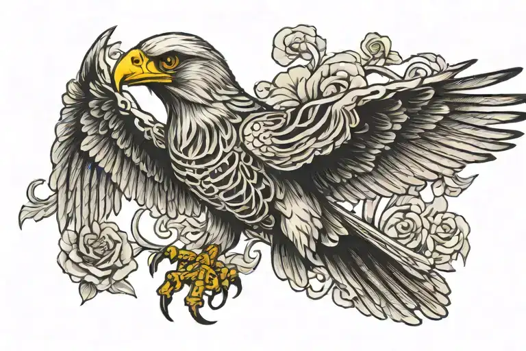 skeleton of a hawk flying tattoo design idea