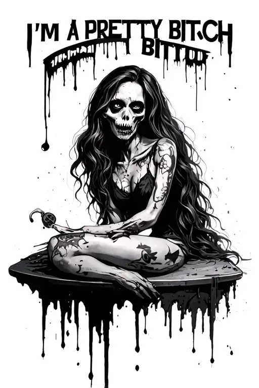 zombie and beauty I'm a pretty bitch tattoo design idea