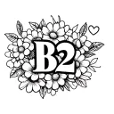 B2 with flowers and hearts surrounded tattoo design idea