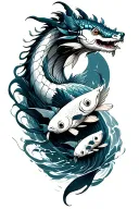ryujin with 3 kio fish swimming upstream tattoo design idea