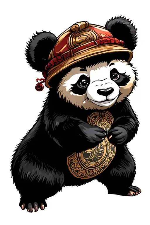 standing panda looking over his shoulder tattoo design idea