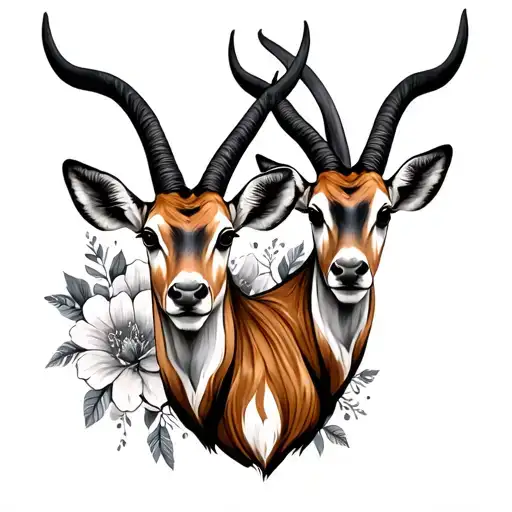 Female Eland and calf with floral design tattoo design idea