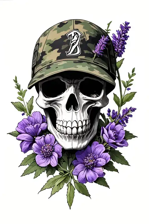 army lavender skull tattoo design idea