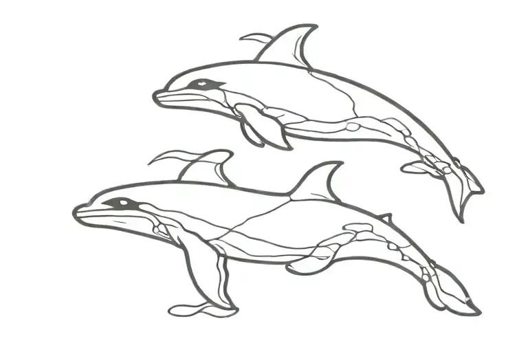 two orcas swimming on top of each other tattoo design idea