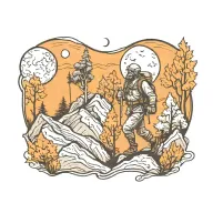 mountain hiking man with trees and moon tattoo design idea