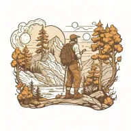 mountain hiking man with trees and moon tattoo design idea