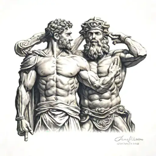 Hercules with coliseum and Roman soldier tattoo design idea