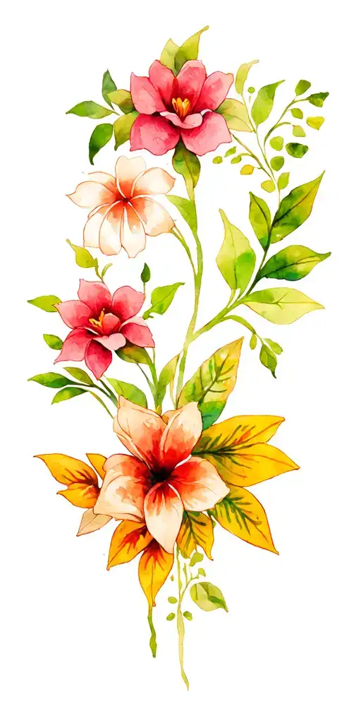 "First sleeve" Right arm sleeve, tiki floral with hidden nods to (some or all of) Disney world, Liverpool fc, sega, the name Edward, so tattoo design idea