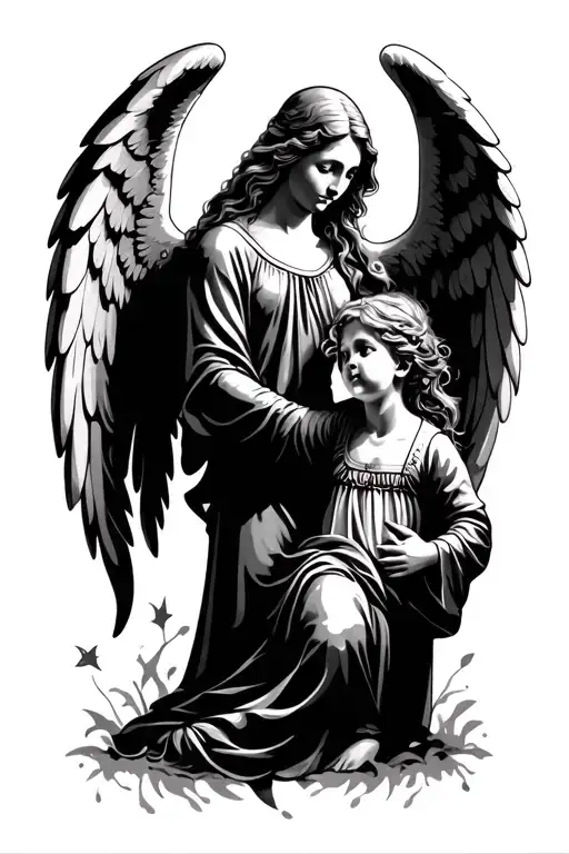 guardian mother angel with wings protecting a child tattoo design tattoo design idea