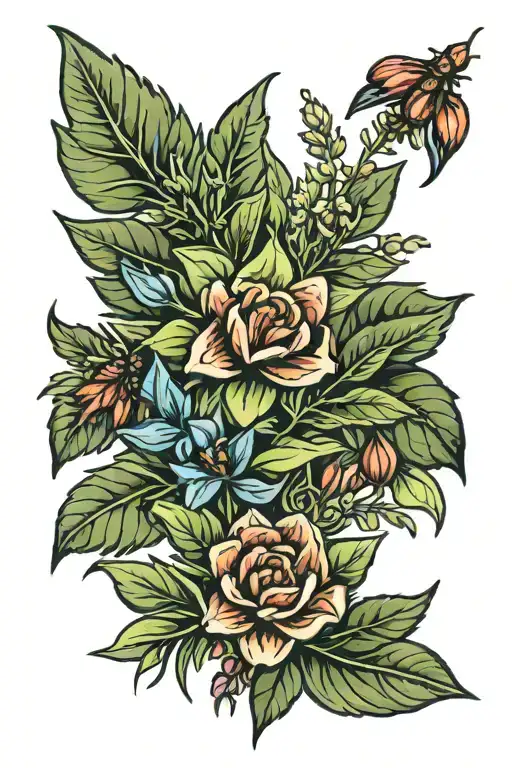 rosemary thyme basil oregano sage burning tattoo design idea