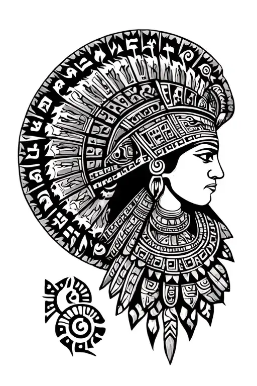 A Mayan tattoo can feature mystical symbols, deities, calendar signs, or warriors representing strength, wisdom, and a c tattoo design idea