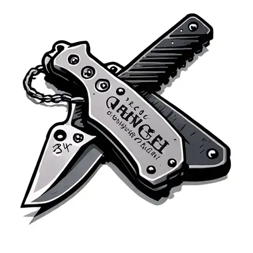 All black knife with dog tags 5 inch tattoo design idea