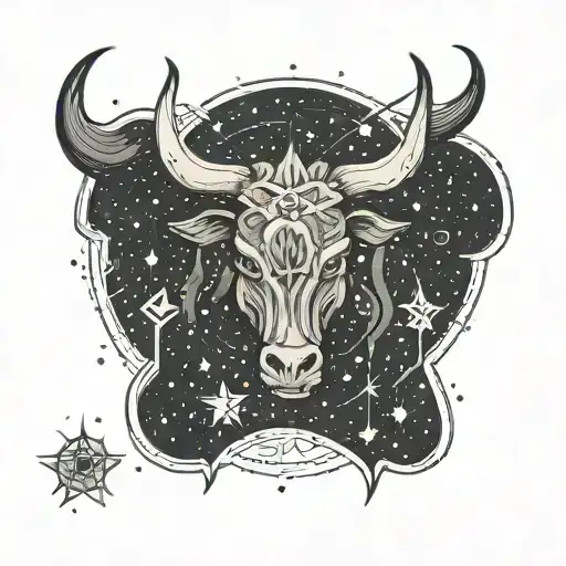 star constellation of taurus sign not colored and only linework  tattoo design idea