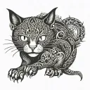 monmon cat with dragon entertwined tattoo design idea
