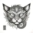 monmon cat with dragon entertwined tattoo design idea