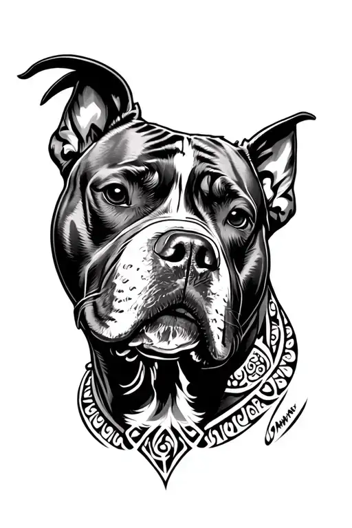Pitbull face and torso and fill with maori tattoo tattoo design idea