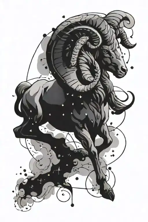 Aries constellation, energy, aggression, fire night tattoo design idea