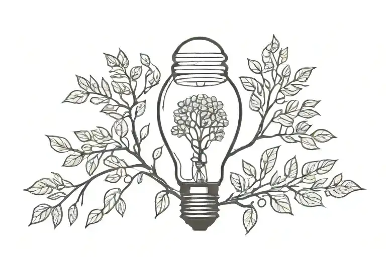 light bulb with rowan tree growing tattoo design idea