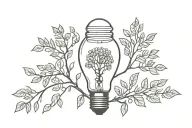 light bulb with rowan tree growing tattoo design idea