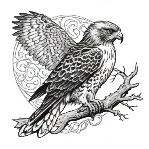 red tailed hawk perched tattoo design idea