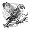 red tailed hawk perched tattoo design idea