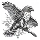 red tailed hawk perched tattoo design idea