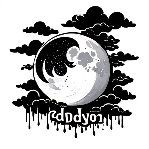 the name addyson with a full moon and clouds with rain. tattoo design idea