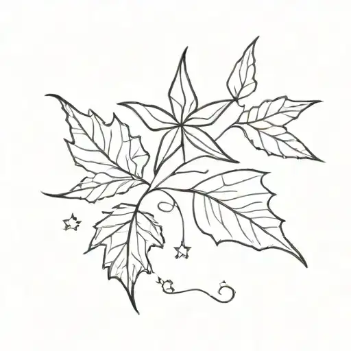 star and autumn leaf tattoo design idea
