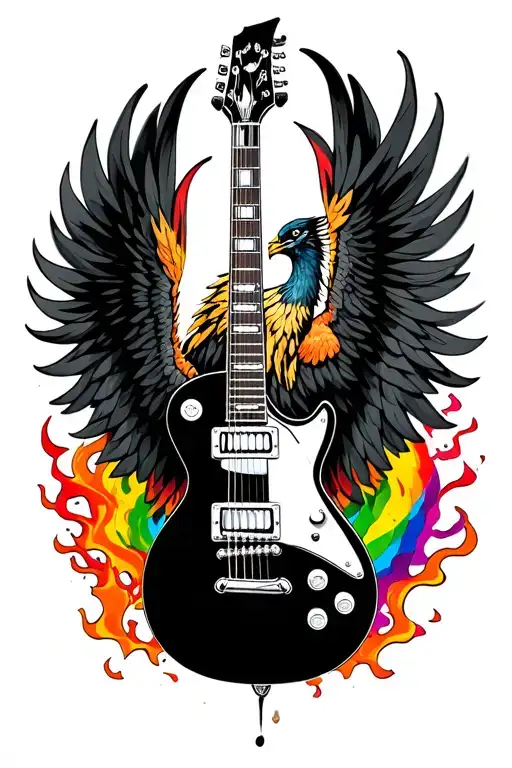 Gibson SG Zoot suit rainbow with female phoenix rising from the ashes tattoo design idea