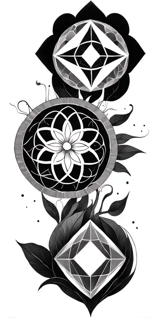 incorporate the sacred geometrical shapes into one tattoo: Flower of life, Vesica piscis, cosahedron tattoo design idea