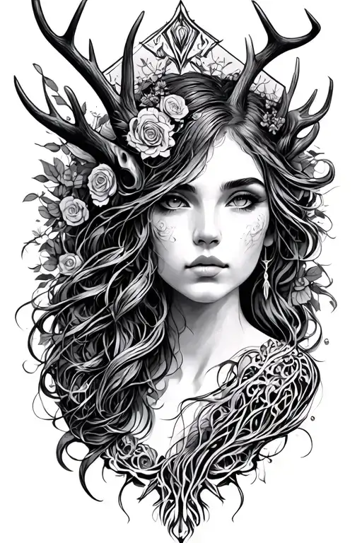 ametrius goddess arrow deer antlers tattoo design idea