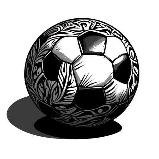 Design a tattoo of a soccer ball adorned with tribal patterns from South Africa, symbolizing your passion for sports and culture tattoo design idea