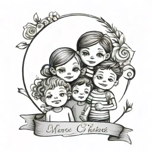 children names written Marlene Sophie, Max, Ben tattoo design idea