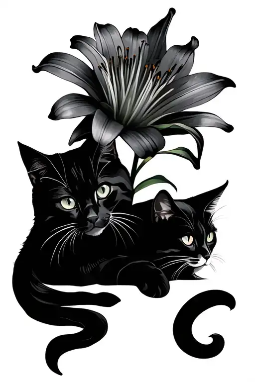 Lily flower with two cats  tattoo design idea
