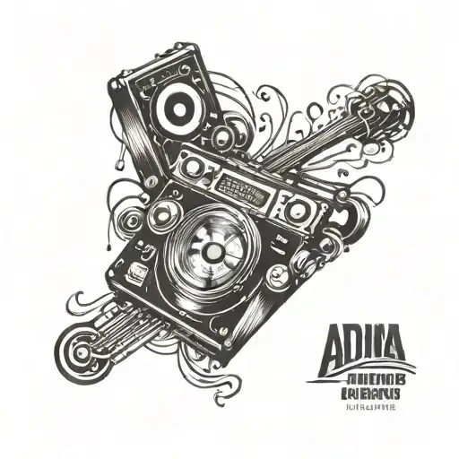 A music-themed tattoo incorporating a driving motif and film shooting elements, with the name Adina and the number 4 subtly integrated tattoo design idea