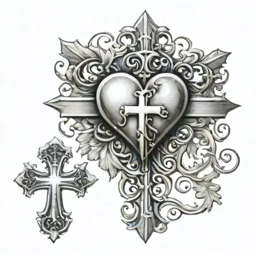 Cross and heart made tattoo design idea
