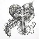Cross and heart made tattoo design idea
