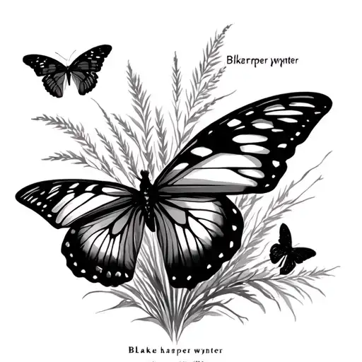 "Blake harper wynter" Butterflies and wild grass horn tattoo design idea