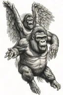 flying gorilla head screaming with angel wings tattoo design idea