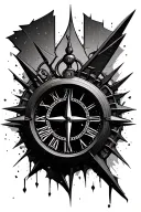 broken clock and compass design tattoo design idea