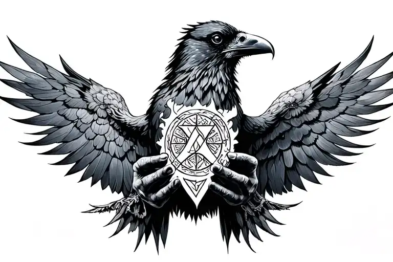 bind rune raven holding tattoo design idea