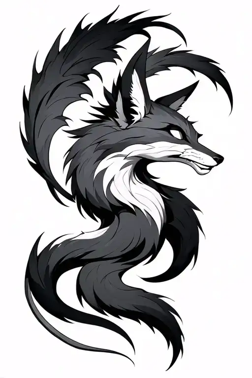 nine tailed fox full body tattoo design idea