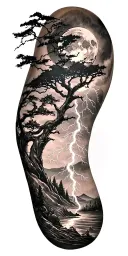 viking rume and moon and tree and lightning bolt tattoo design idea